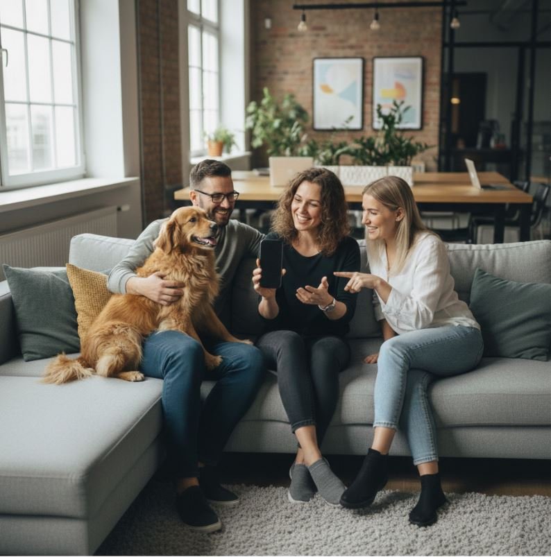 Social Media Marketing Team Collaborating in Creative Workspace